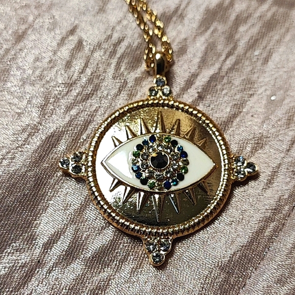 Rachel Roy Heavy Plated Evil Eye Rhinestone Enamel Necklace Protection Good Luck - Picture 8 of 10